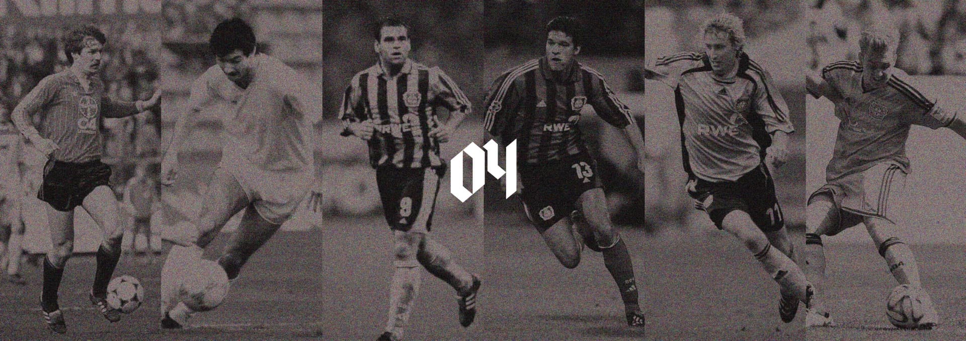 Bayer Leverkusen historic players collage with 04 mark