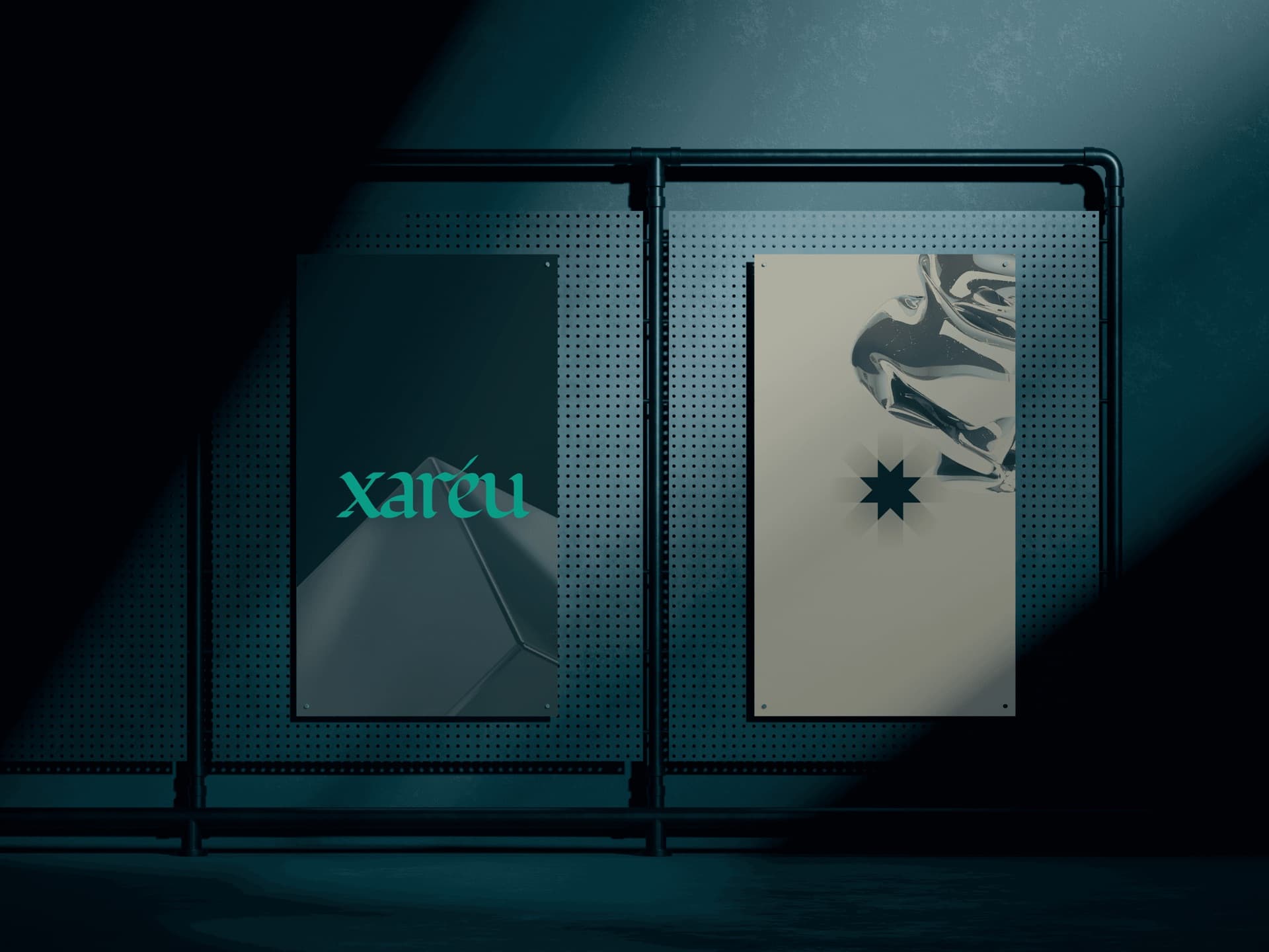 Xaréu poster mockup with brand elements