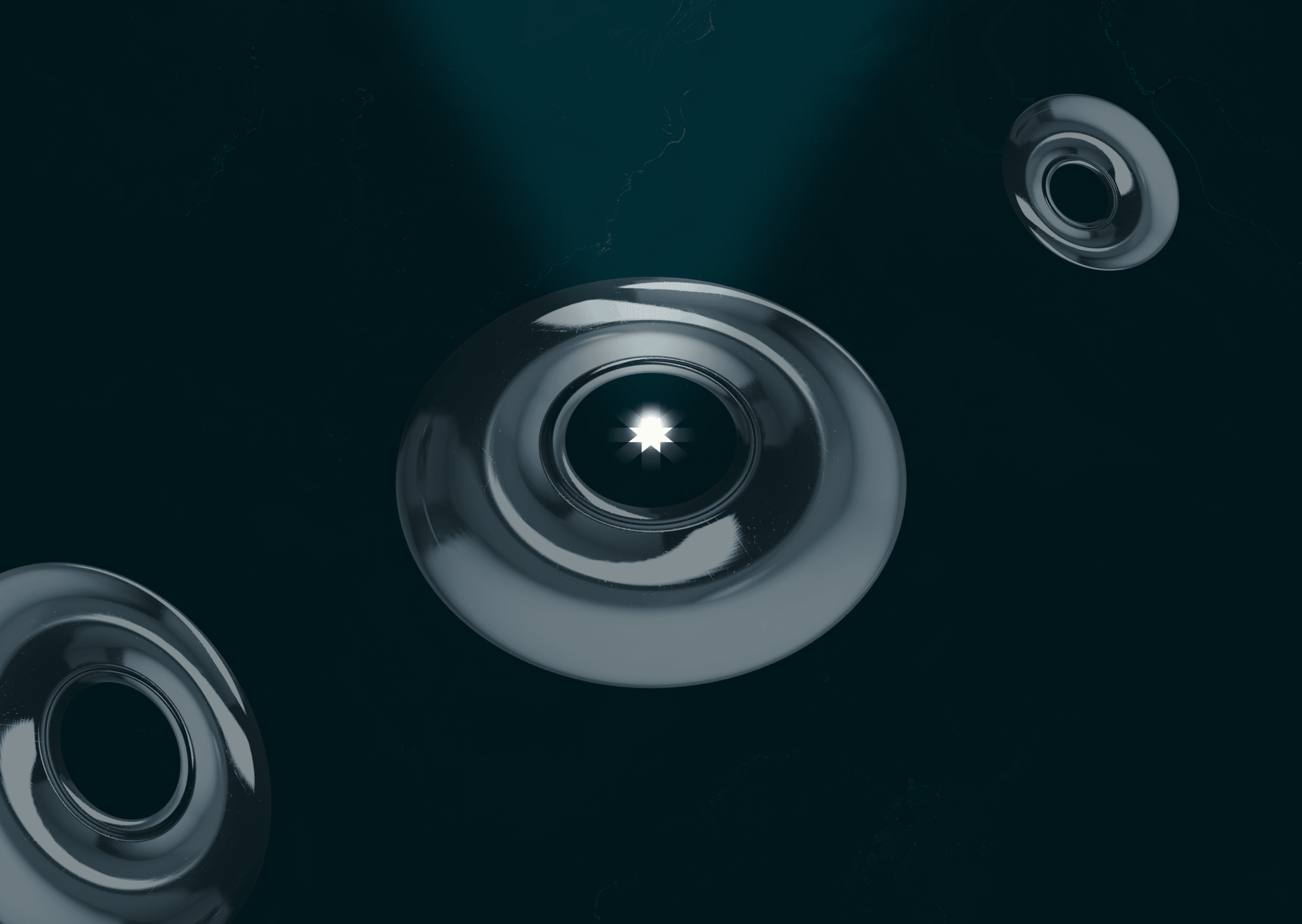 Xaréu 3D abstract visual — eye and orbs